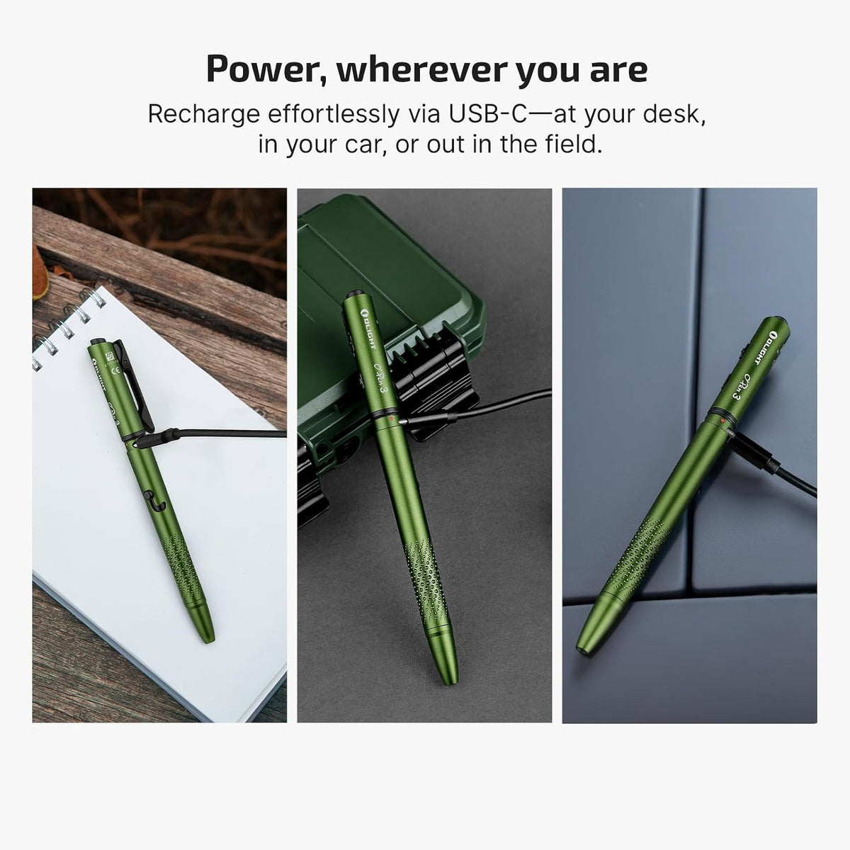 OLIGHT O'Pen 3 Pen Light, linterna EDC recargable USB-C, verde OD