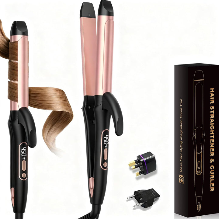 Dual Voltage Curling Iron Travel 2 in 1 Curl and Straightener (110V...