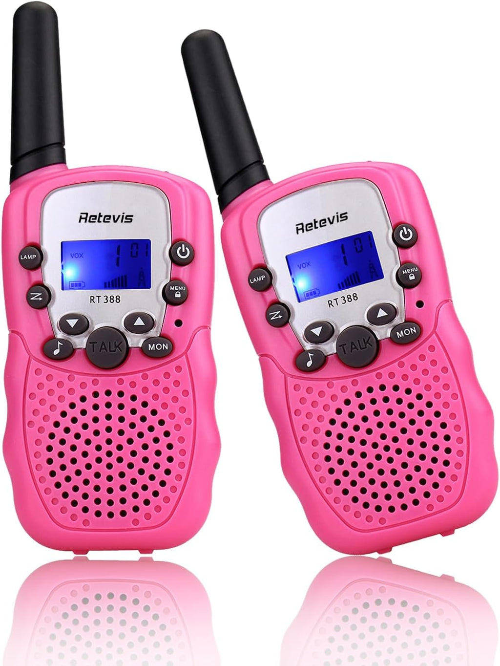 Walkie-talkie de Retevis RT-388 para niños 22 canales FRS/GMRS (1 par en rosa)