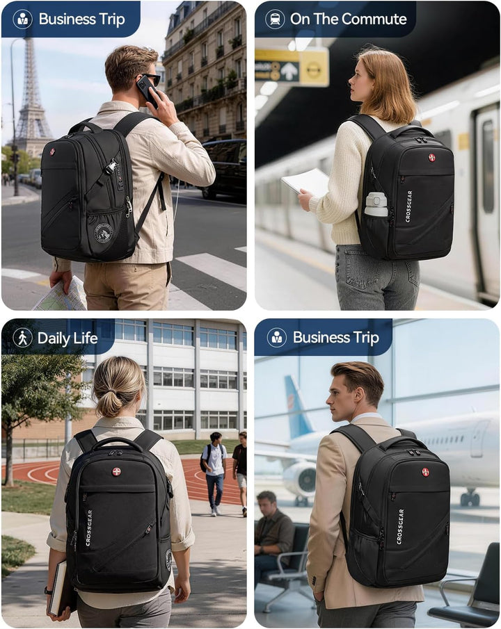 CROSSGEAR Mochila grande de viaje de 17.3 pulgadas, con cerradura a...