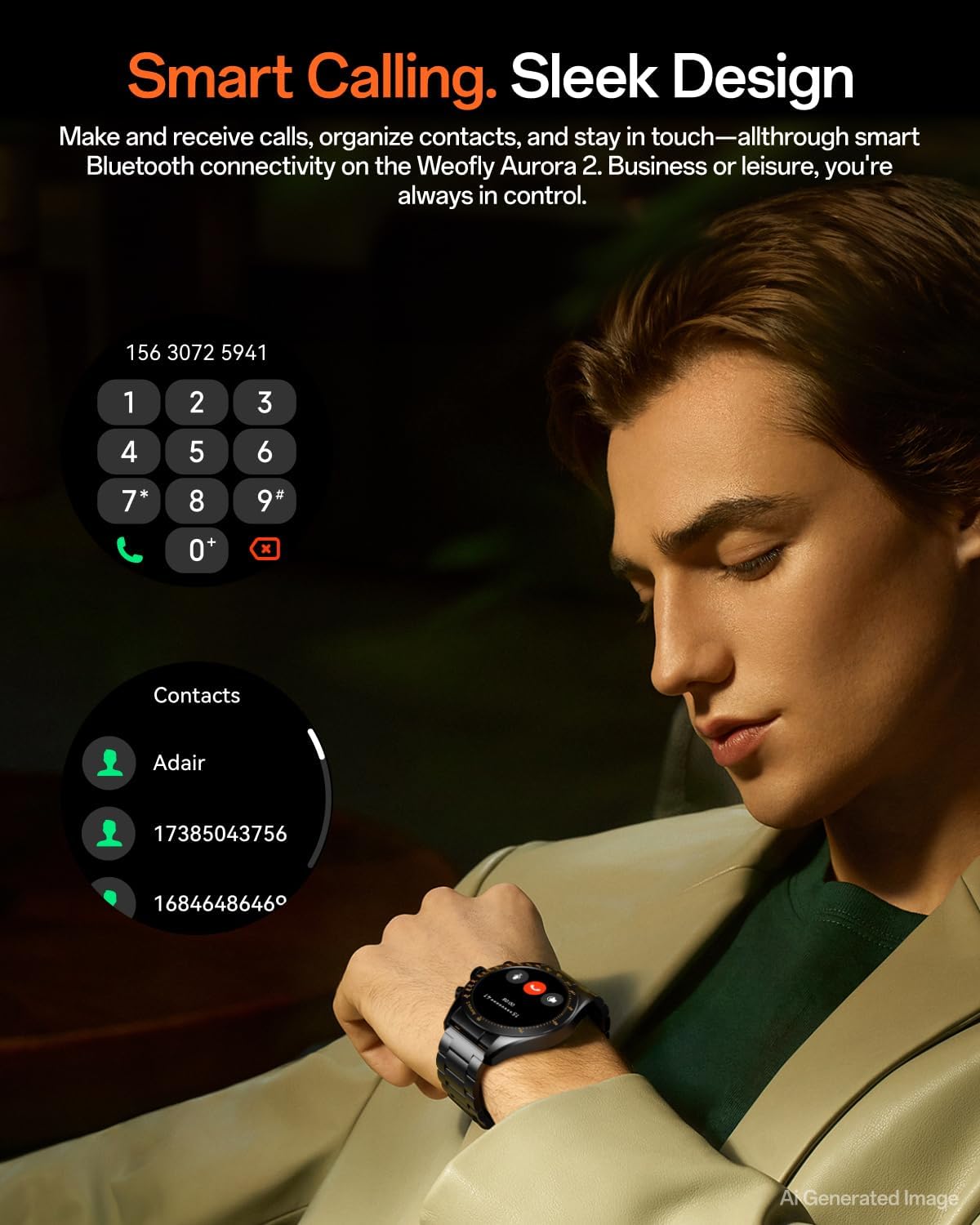 Aurora 2 - Reloj inteligente para hombre, pantalla AMOLED HD de 1.32 pulgadas, reloj inteligente para hombre, respuesta/llamada, reloj inteligente de 350 mAh, monitor de sueño, oxígeno en