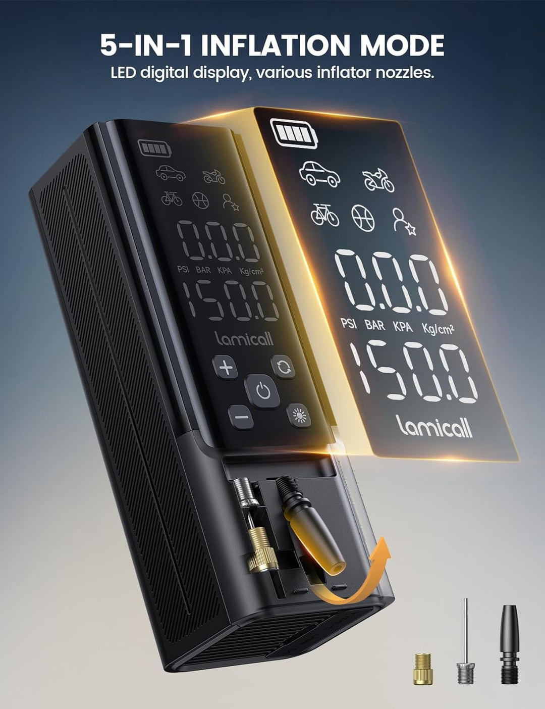 Lamicall Inflador portátil de neumáticos de automóvil, compresor de...