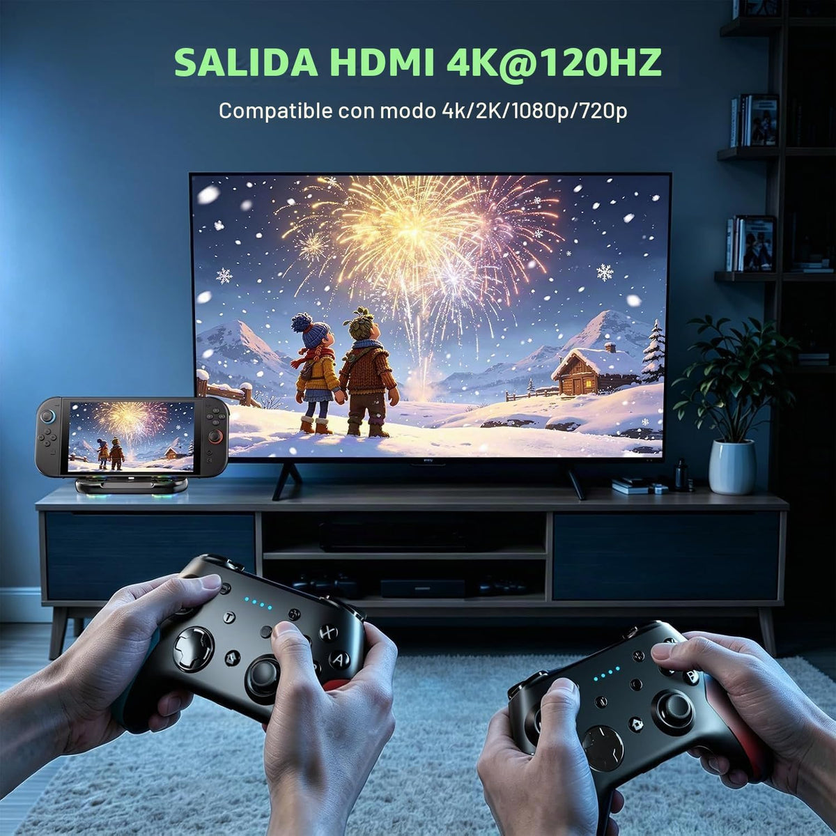 Estación de acoplamiento para Switch 2, estación de acoplamiento de TV portátil con salida HDMI 4K a 120Hz, USB-C y 2 puertos USB, iluminación RGB, compatible con Nintendo Switch 2