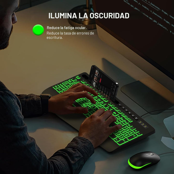 SABLUTE Teclado retroiluminado con letra grande, teclados de comput...
