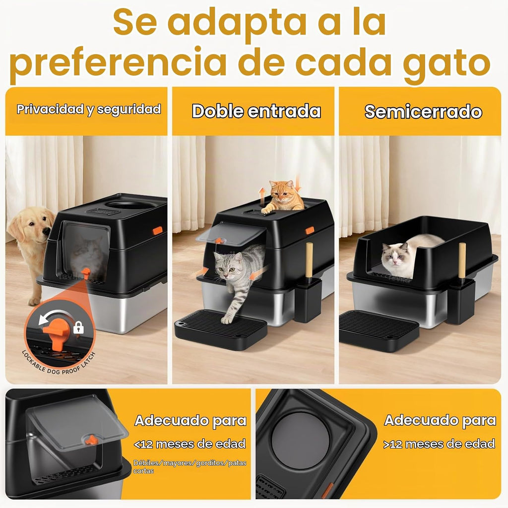 Caja de arena de acero inoxidable con tapa, color negro