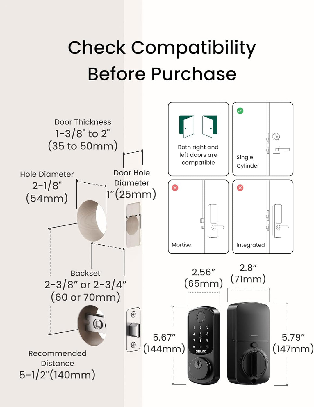 DESLOC Smart Lock B200 versión WiFi, cerradura de puerta de entrada...
