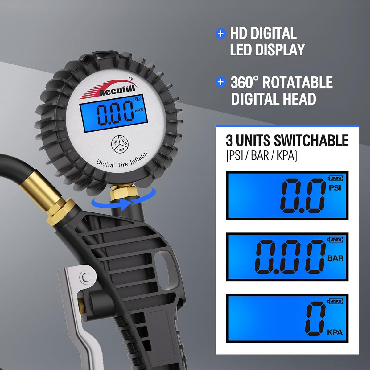 H70 Medidor digital de presión de neumáticos con inflador