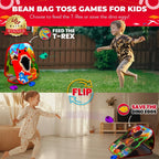 Swooc Games® - Dino Frenzy | Juegos de Corn Hole 2 en 1 para niños | Configuración de 5 segundos | Juego de lanzamiento de bolsas de frijoles de dinosaurio para niños | Juego de Cornhole para niños |