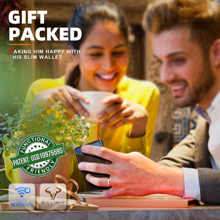 BULLIANT Cartera para hombre en caja de regalo, delgada cartera de...