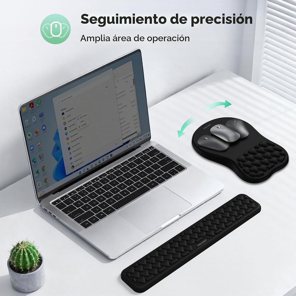TECKNET Reposamuñecas para teclado y alfombrilla para mouse 2 en 1 con