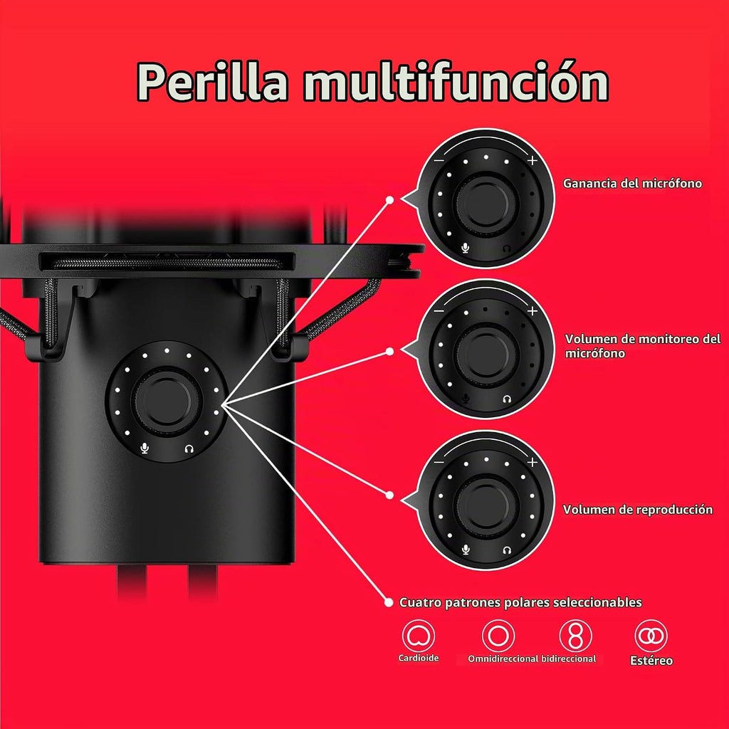 HyperX QuadCast 2 - Micrófono USB para juegos, transmisión y podcasting, con controles integrados, iluminación LED, soporte de choque extraíble, PC, Mac, PS5, PS4, USB-C, color negro