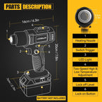 Pistola de calor inalámbrica compatible con batería Dewalt de 20 V (solo