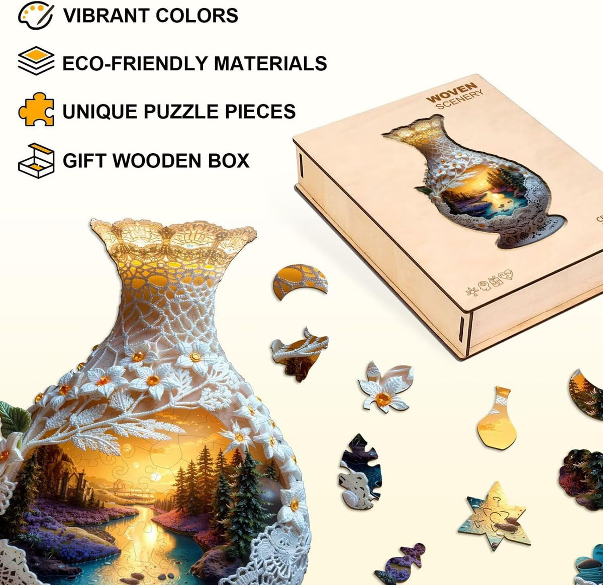 Paisaje en jarrones de cerámica, rompecabezas para adultos, regalos de madera, 125 piezas, 12.6 x 6.7 pulgadas