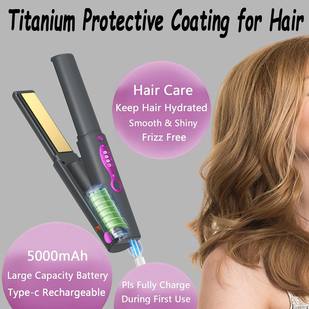 Rizador de pelo inalámbrico 2 en 1, plancha plana inalámbrica de ca...
