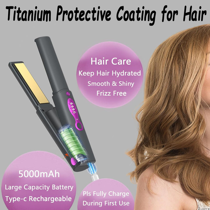 Rizador de pelo inalámbrico 2 en 1, plancha plana inalámbrica de ca...