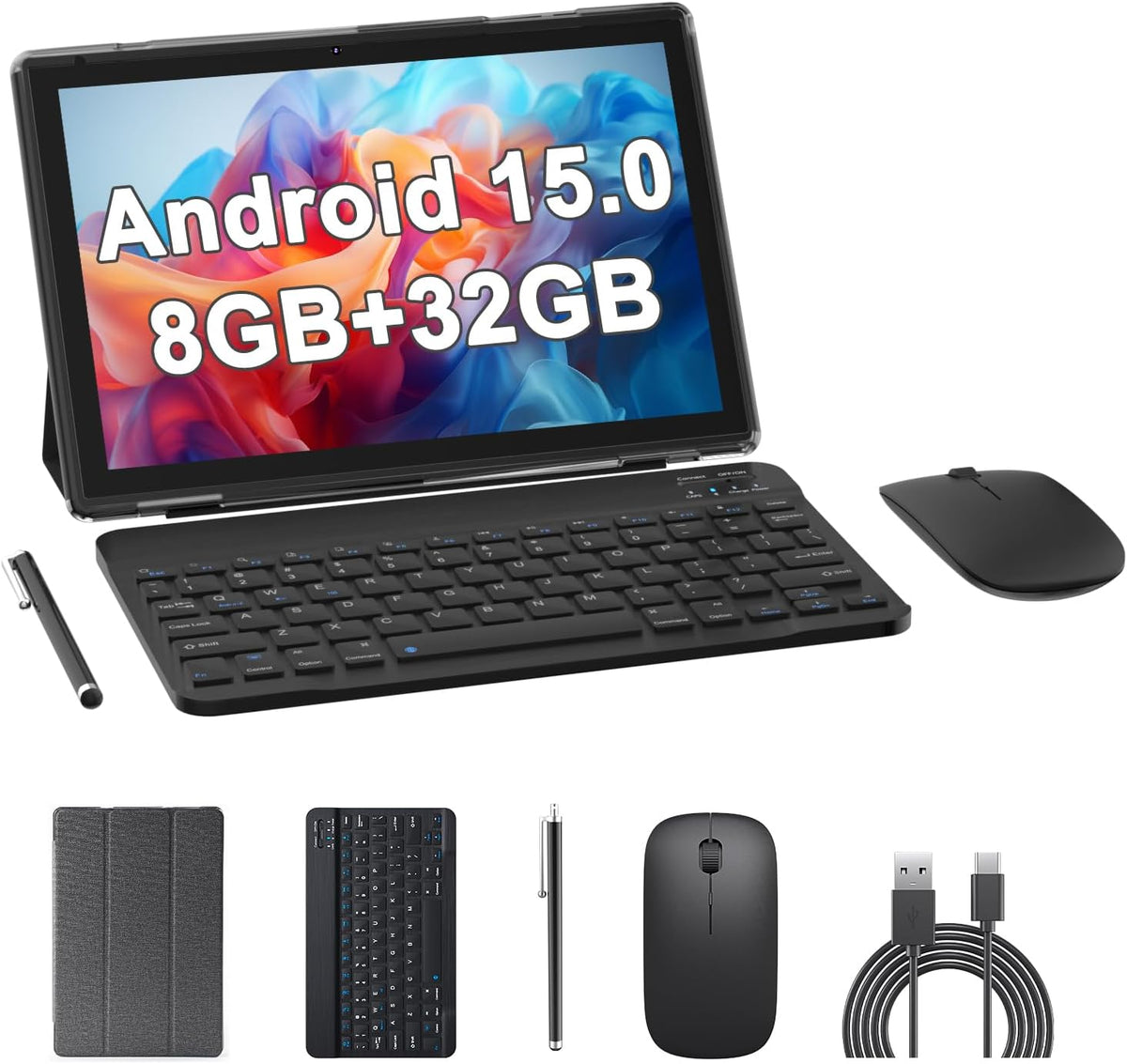 Android 15 Tablets 10 pulgadas, 2 en 1 Tablet con funda para teclad...