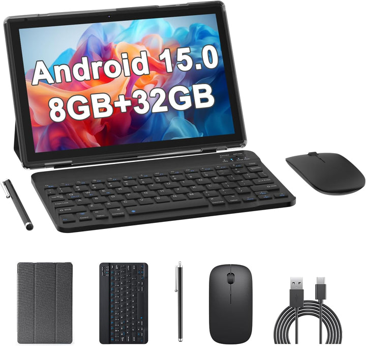Android 15 Tablets 10 pulgadas, 2 en 1 Tablet con funda para teclad...