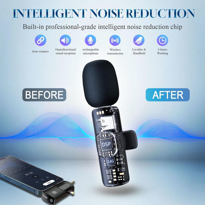Micrófono Lavalier inalámbrico 3 en 1 para iPhone, iPad, Android, c...