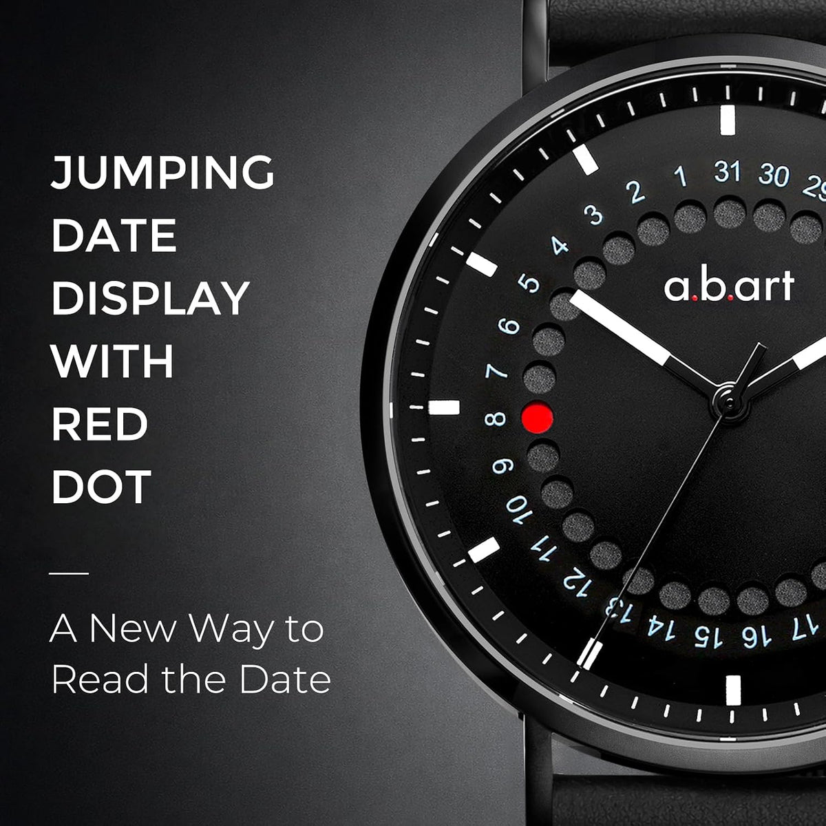 a.b.art Reloj para hombre – Visualización de fecha saltarina, Movimiento Quartz Ronda, Cristal de zafiro, Caja de acero inoxidable ultrafina, Diseño minimalista Bauhaus, 41MM