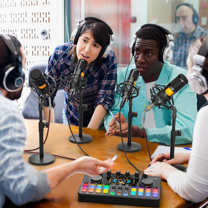 SquarockTek Paquete de equipo de podcast para 4, mezclador de audio...