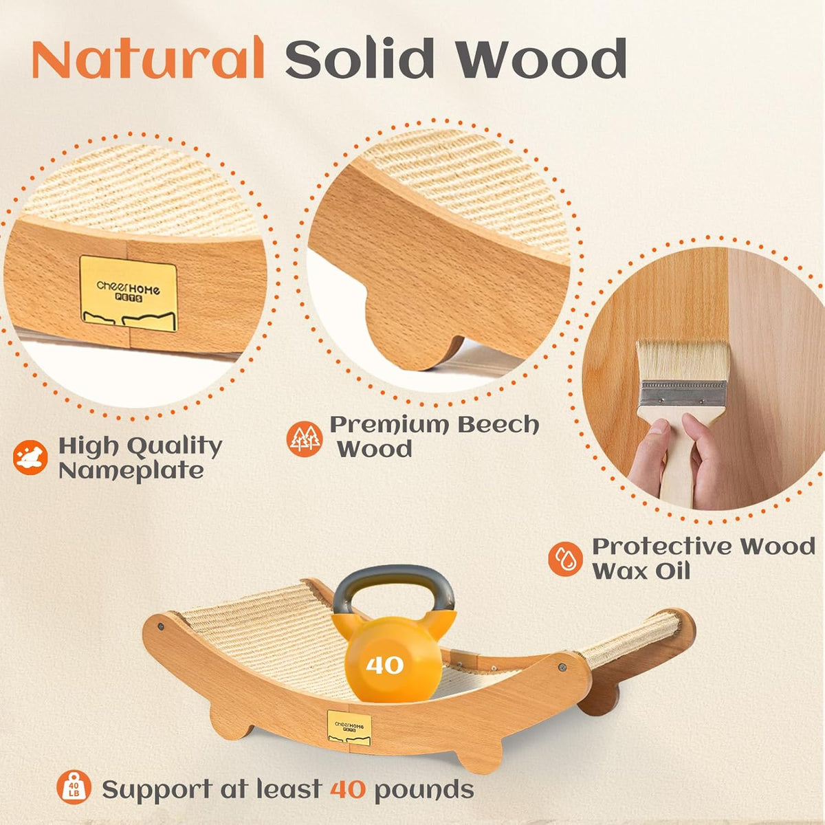 Sisal - Cama rascador para gatos de madera para interiores (tamaño grande)