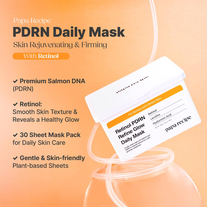Papa Recipe Retinol PDRN Refine Glow - Máscara diaria (30 hojas), m...