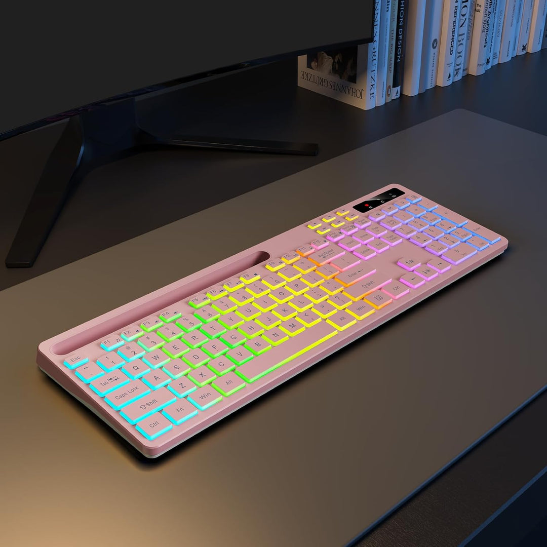 Soueto Teclado inalámbrico con retroiluminación RGB de 7 colores, t...