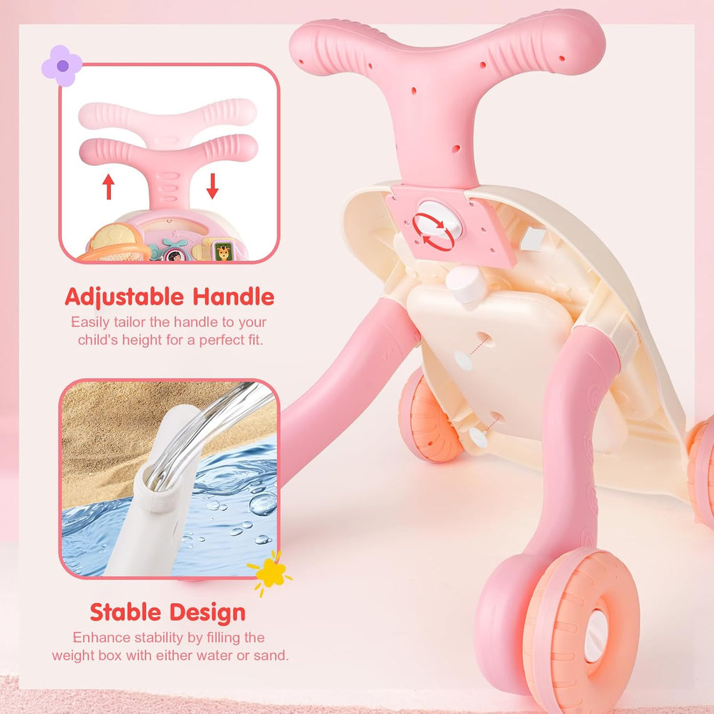 AuntyFey Baby Walker, 3 en 1 Push Walker para Niñas y Niños, Juguete para Aprender a Caminar para 1 Año, de Sentarse a Pararse, Juguete Andador para Niñas 12 Meses, Rosa