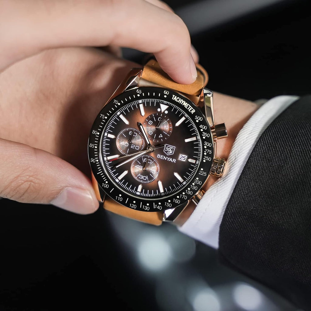 BENYAR Reloj para hombre analógico cronógrafo de cuarzo, impermeable, luminoso, de diseñador, relojes de pulsera para hombre, para negocios, trabajo, deporte, casual, con correa de silicona