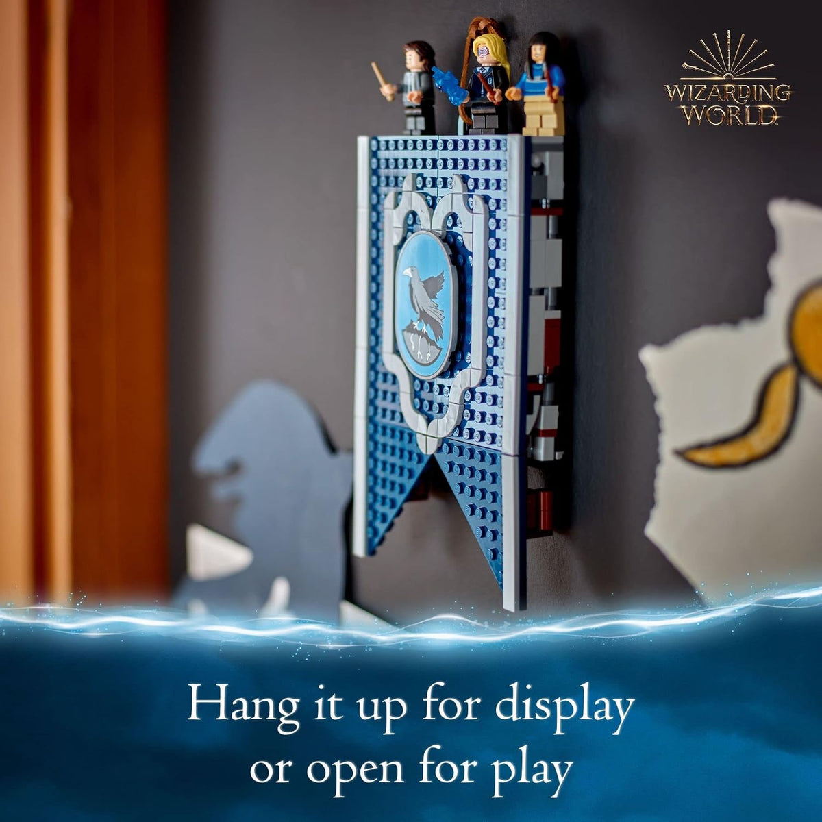 Lámpara LEGO Harry Potter Estandarte de la Casa Ravenclaw Kit de Construcción 76411-Decoración de Pared 3D de Habitación de Harry Potter, Excelente Set de Regalo para Niños y Niñas, Sala Común del Castillo de