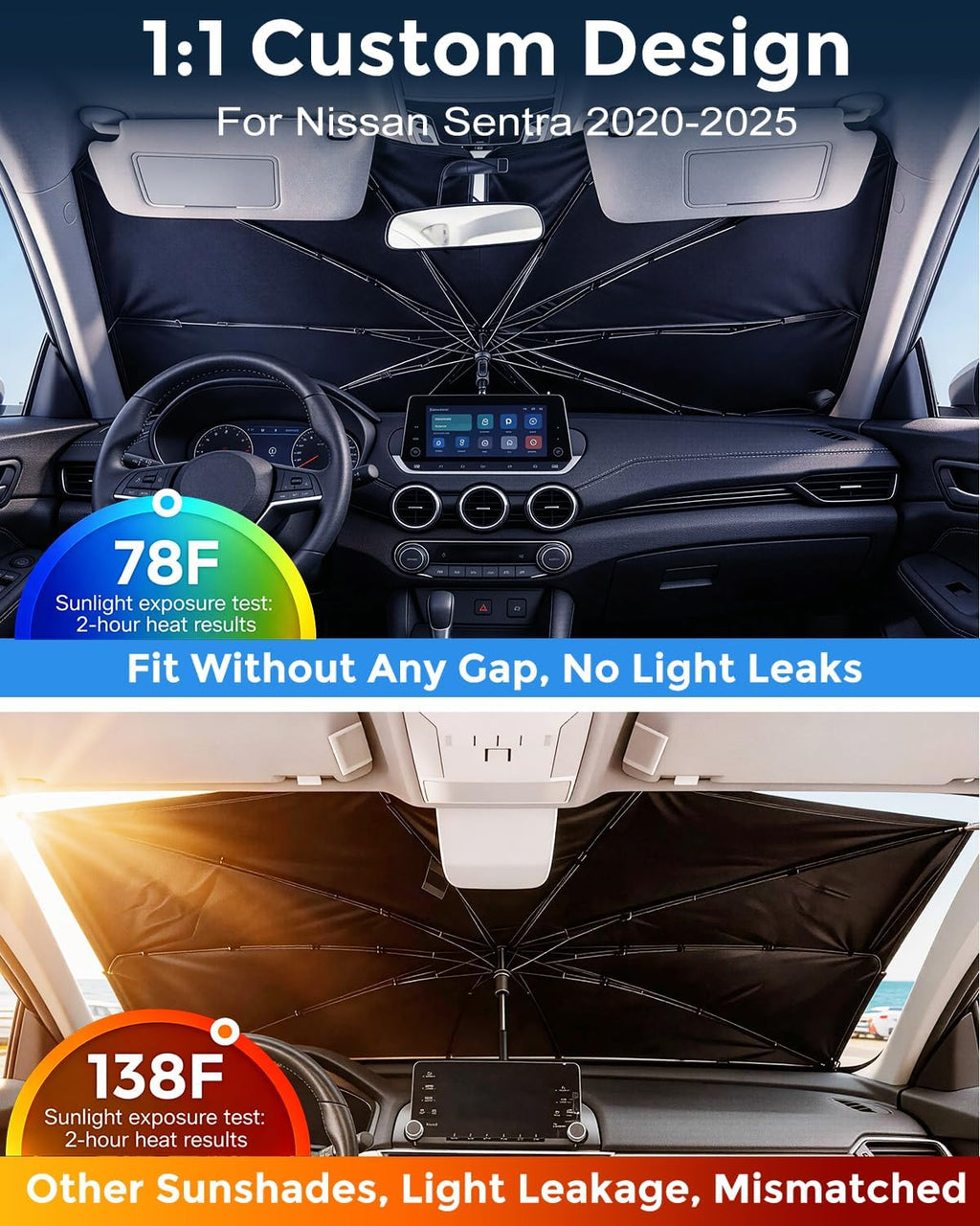 Weektic Parasol personalizado para parabrisas para Nissan Sentra 2020-2026, [revestimiento de cristal de hielo de doble espeso] Protección solar y térmica, mantiene el vehículo fresco y protege el
