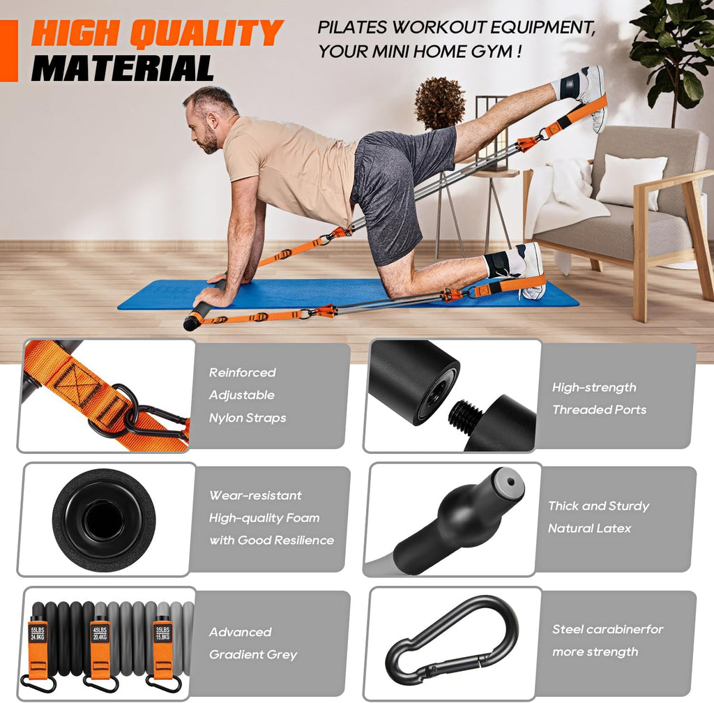 Kit de barra de pilates KUTIZE con bandas de resistencia, equipo de pilates de alta resistencia para hombres, bandas de entrenamiento con asas para piernas, cadera, espalda, brazo, abdominales, pecho