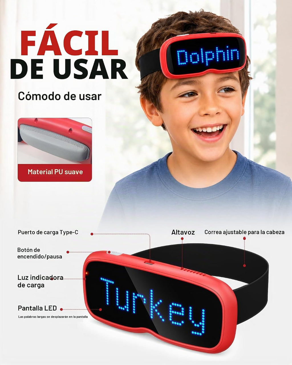 ORSEN Juegos de mesa LED para niños, juego de captura de frases con 885 palabras de vocabulario, 3 niveles de dificultad, sin aplicaciones, sin anuncios, juego de diadema, juegos familiares para niños