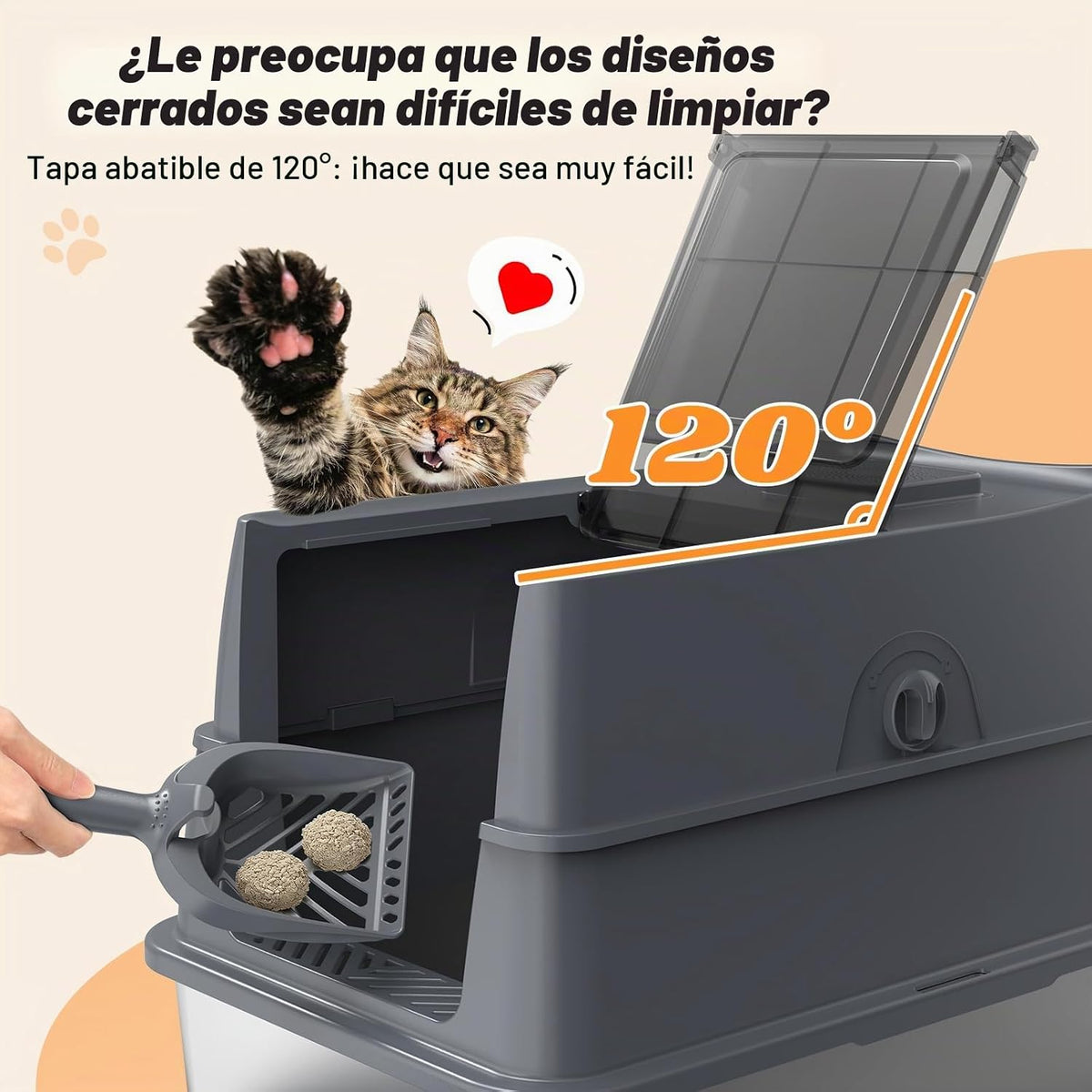 AIPERRO Caja de arena cerrada para gatos de acero inoxidable con tapa de