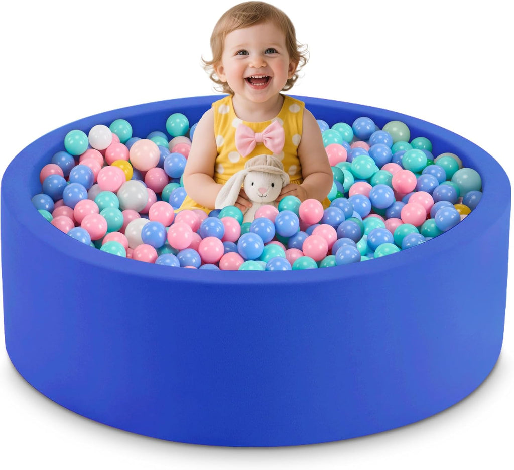 Piscina de bolas de espuma de 35.4 x 11.8 pulgadas para niños pequeños, pelotas redondas para bebés de 1 a 3 años, pelotas de juego para niños y niñas, pelotas no incluidas, azul
