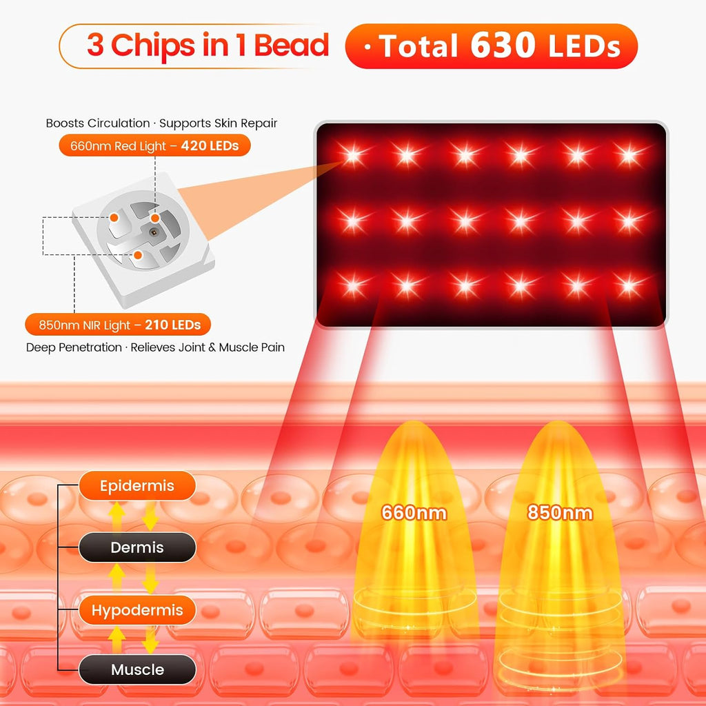 Terapia de luz roja para pies, 630 chips LED de luz infrarroja para pies y