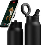 RINGO PRO Botella de agua aislada, soporte magnético para trípode para teléfono, negro, 24 onzas