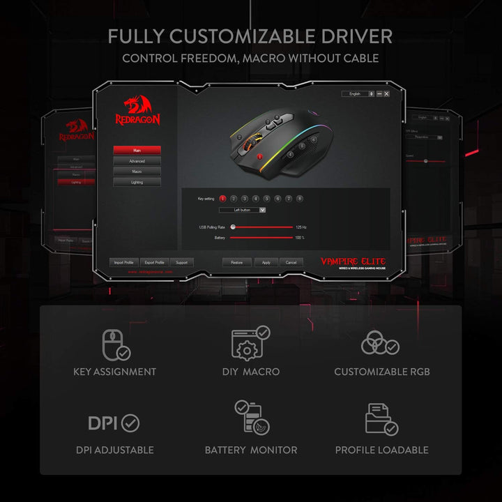 Redragon M686 Ratón Inalámbrico para Juegos, 16000 DPI Ratón para J...