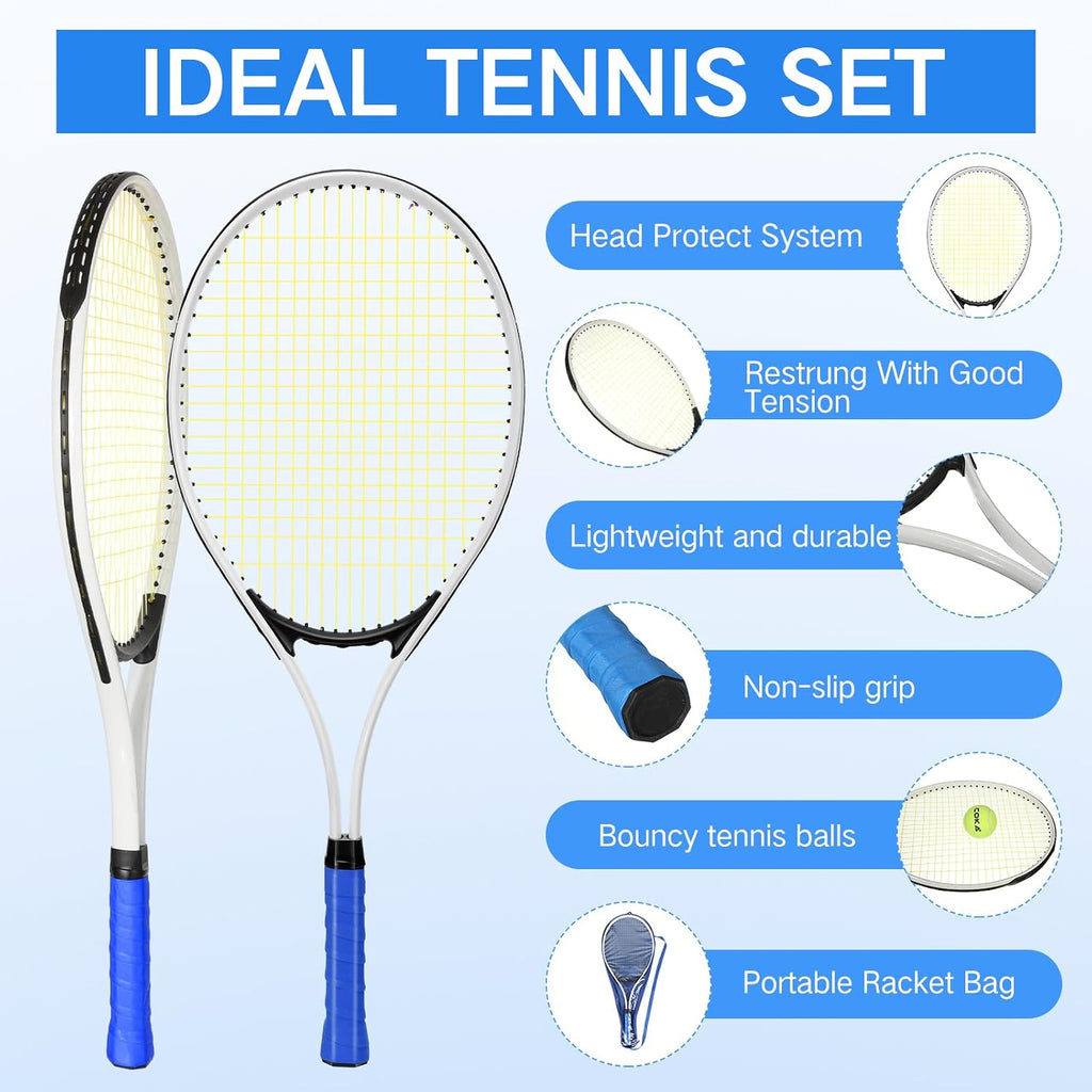 4 raquetas de tenis para adultos recreativas para 4 jugadores, raqueta de tenis ligera de 27 pulgadas con 3 pelotas de tenis para entrenar principiantes con bolsa de transporte
