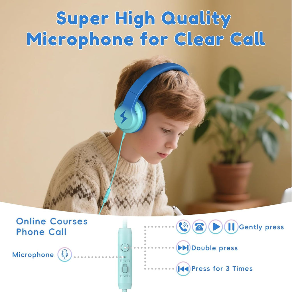 Candy Bila Auriculares con cable para niños, para la escuela, sobre la