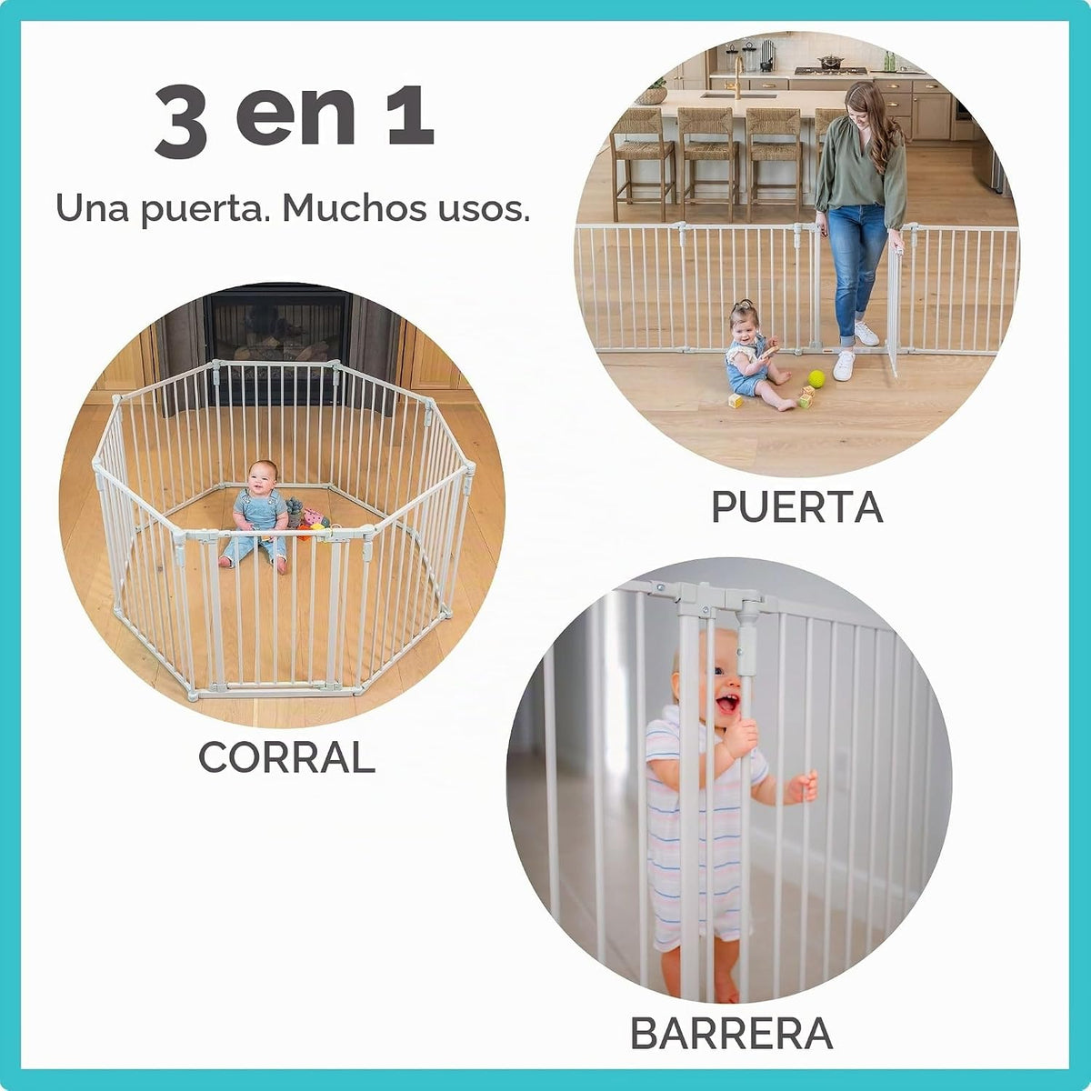 Toddleroo by North States - Patio de juegos 3 en 1 de metal Superyard para bebé: corral de 8 paneles, puerta o valla extra ancha - Cierra hasta 19 pies cuadrados - 30 pulgadas de alto - Taupe