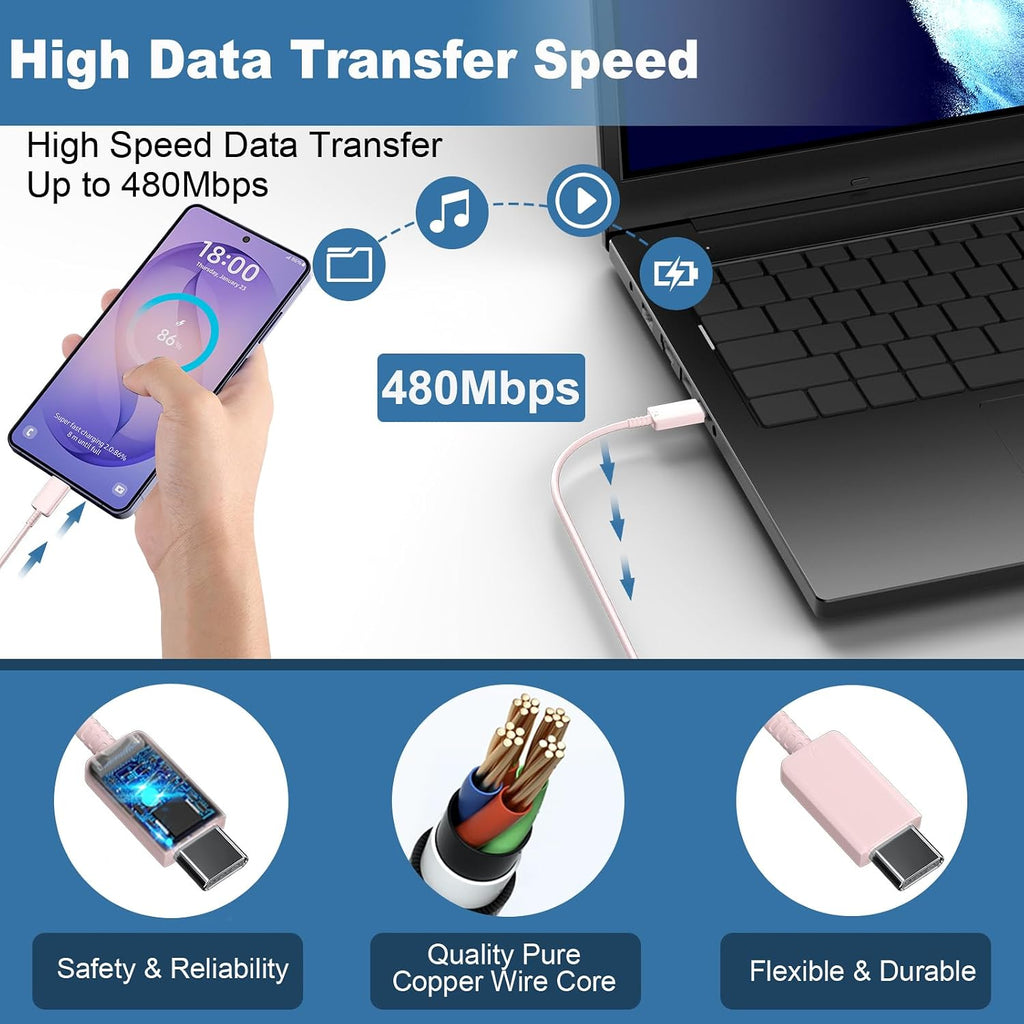 Cargador súper rápido USB-C de 45 W, bloque de carga de teléfono Android tipo C para Samsung Galaxy S26 S25 S24 S23 Ultra/S26 S25 S24 S23 S22 S21 S20/Note 10/20, cargador PPS con cable de 6.6 pies