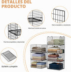 Organizadores de armario apilables de 7 niveles y estantes de almacenamiento, sistema organizador de estantes plegables para armario, cajones de almacenamiento apilables para sistema organizador de armario, negro (patente número 30022416)