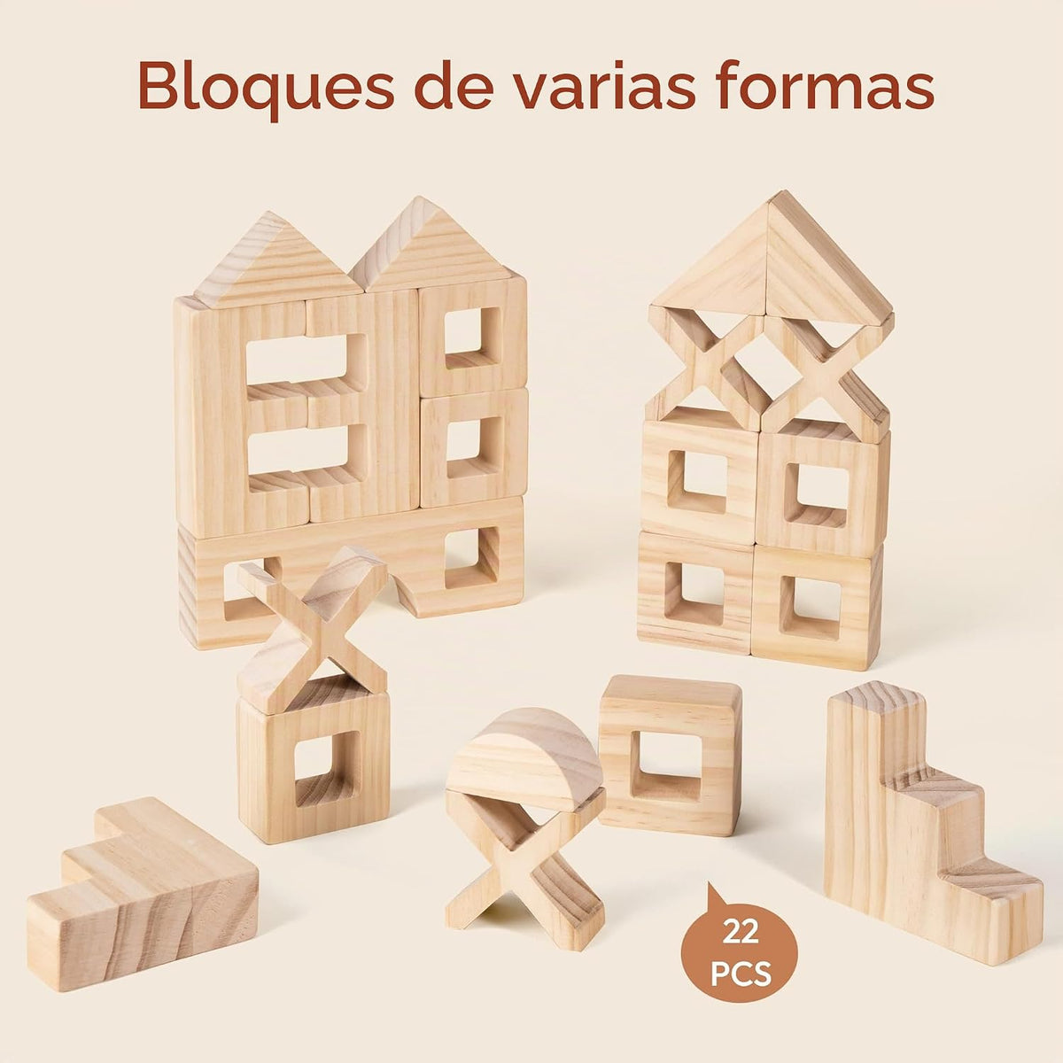 Woodtoe Juego de 47 bloques de arcoíris, bloques de construcción de madera