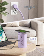 Regleta de alimentación con puertos USB, cable de extensión con múltiples salidas (12AC+3A+2C), estación de carga de torre de escritorio de 6.5 pies para el hogar, oficina, artículos esenciales para