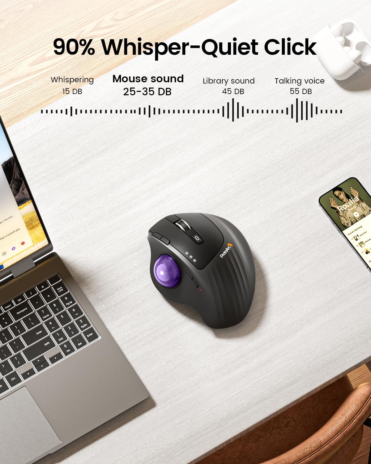 ProtoArc Ratón Trackball Inalámbrico, EM01 NL Ergonómico Bluetooth...