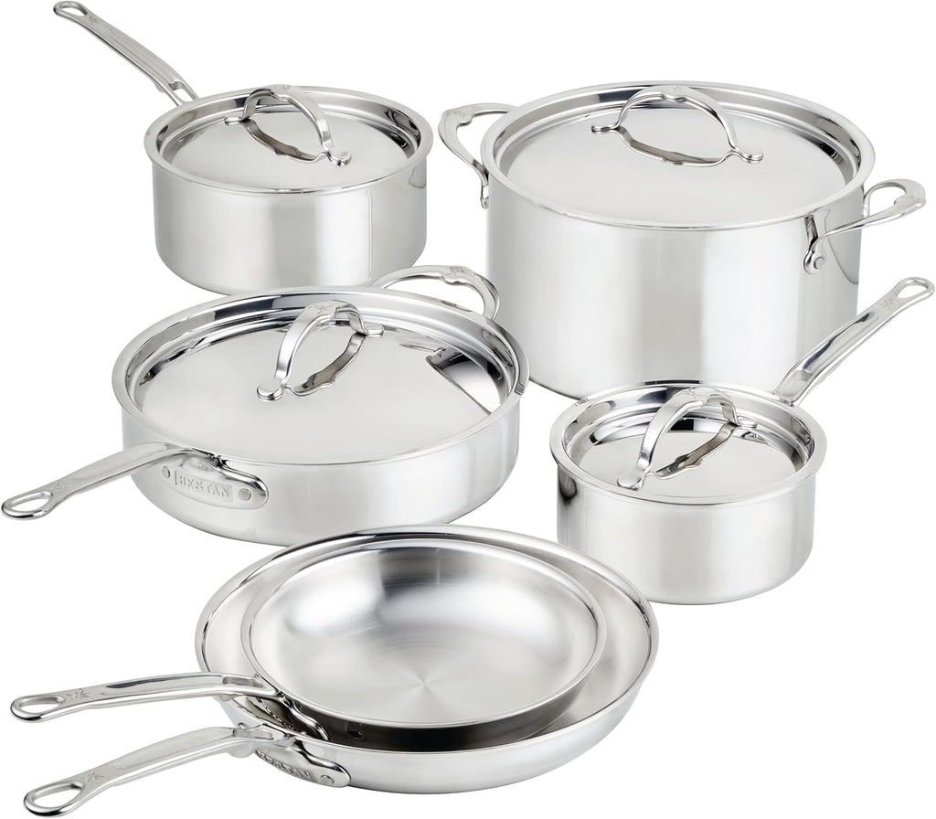 Hestan ProBond Luxe - Juego de utensilios de cocina de 10 piezas, acero inoxidable revestido profesional, construcción ProCore con revestimiento de tres capas, exterior pulido, apto para inducción y