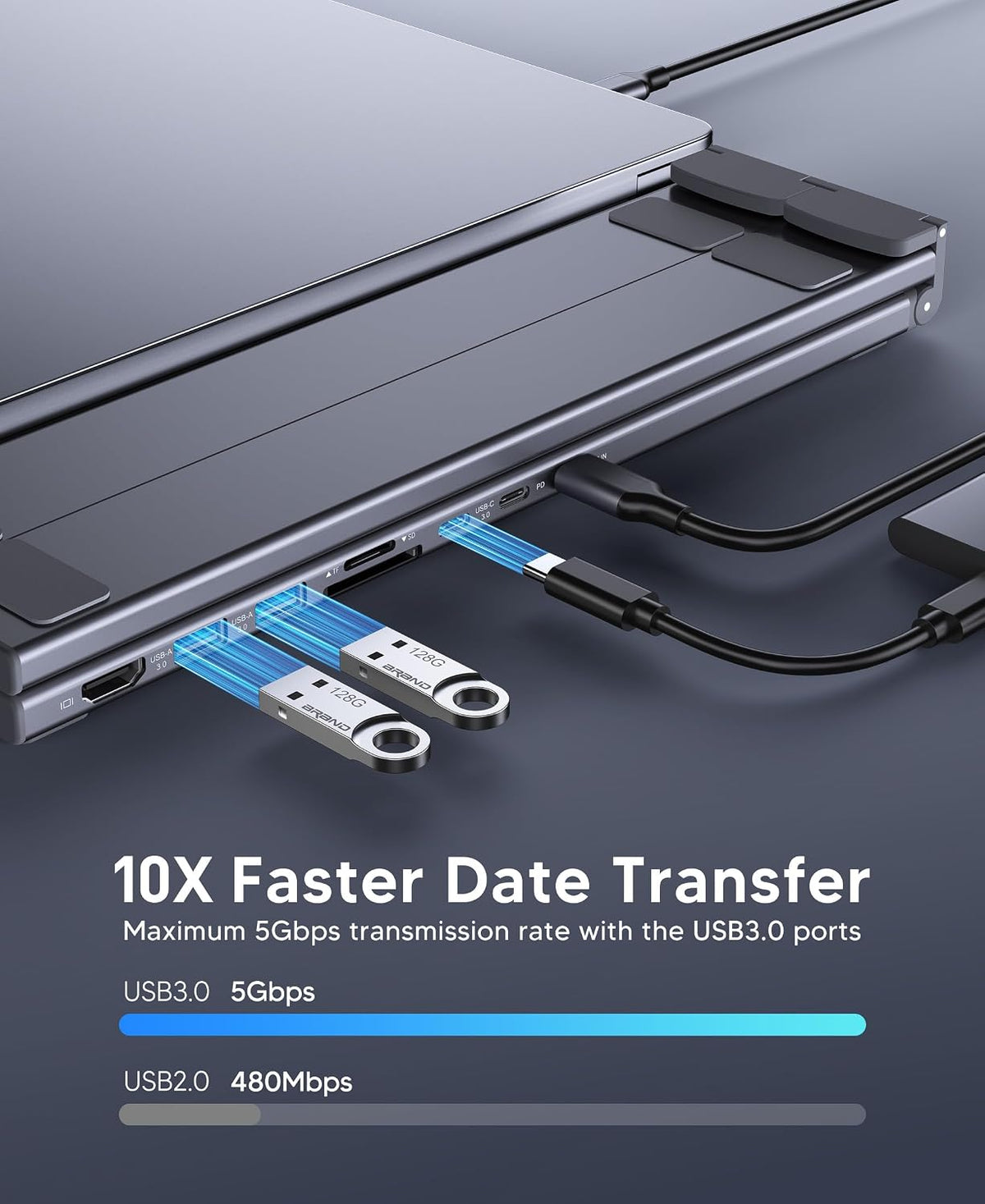 Estación de acoplamiento para portátil USB C 8 en 1 con HDMI 4K, 2 USB 3.0, PD 100 W, soporte de aluminio USB C para tableta, estación de acoplamiento universal para MacBook Pro/Air/Dell/HP/Surface/Lenovo, Plug and Play
