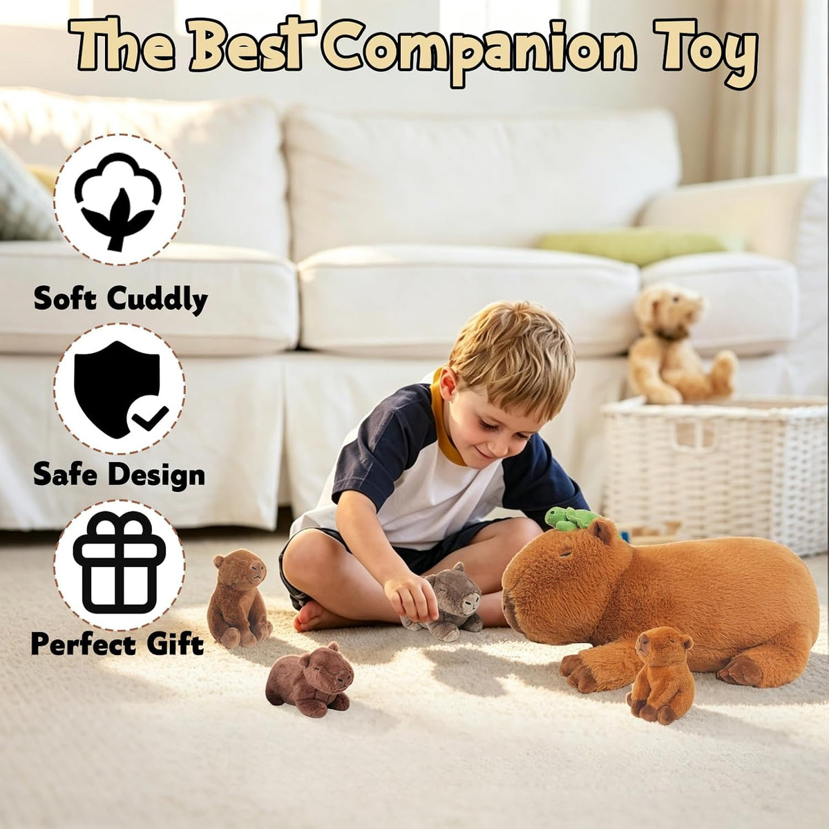 Capybara - Peluche con 4 bebés en la barriga, lindo animal de peluche