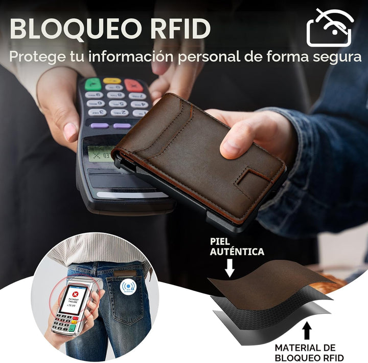 furid Cartera de cuero genuino para hombre: carteras minimalistas R...